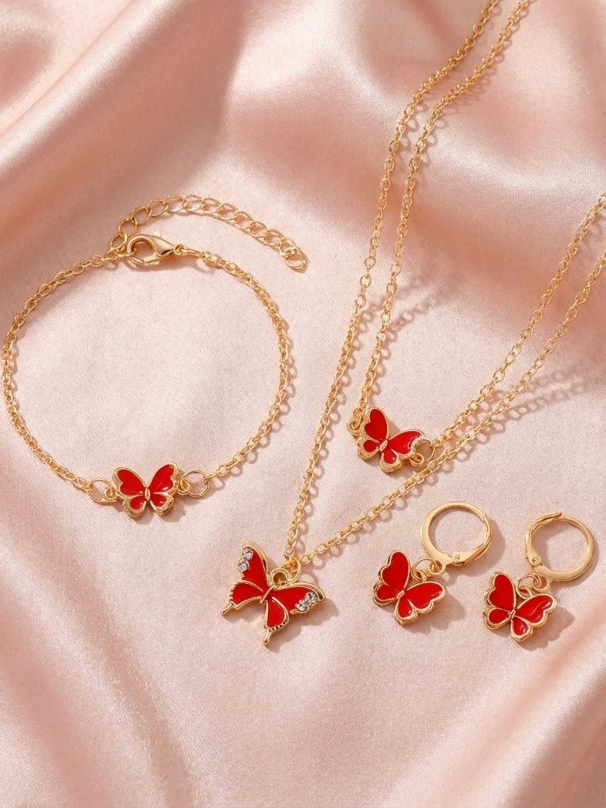 Butterfly Rhinestones Chain Necklace & Bracelet & Earrings - Image 2