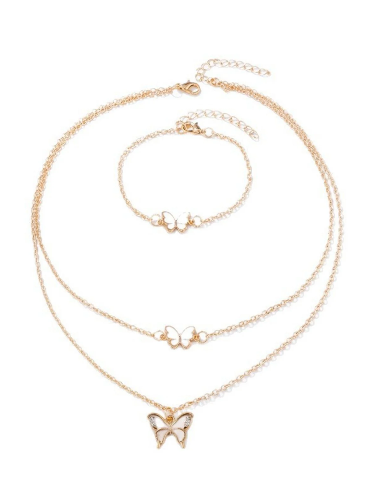 Butterfly Rhinestones Chain Necklace & Bracelet & Earrings - Image 5