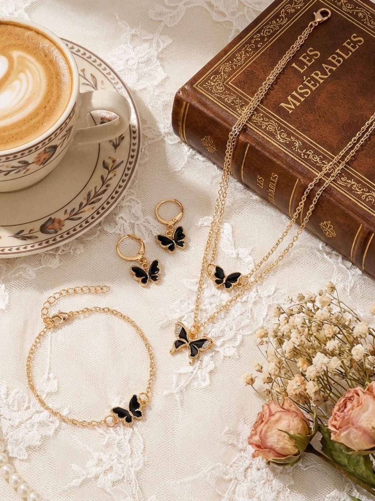 Butterfly Rhinestones Chain Necklace & Bracelet & Earrings - Image 8