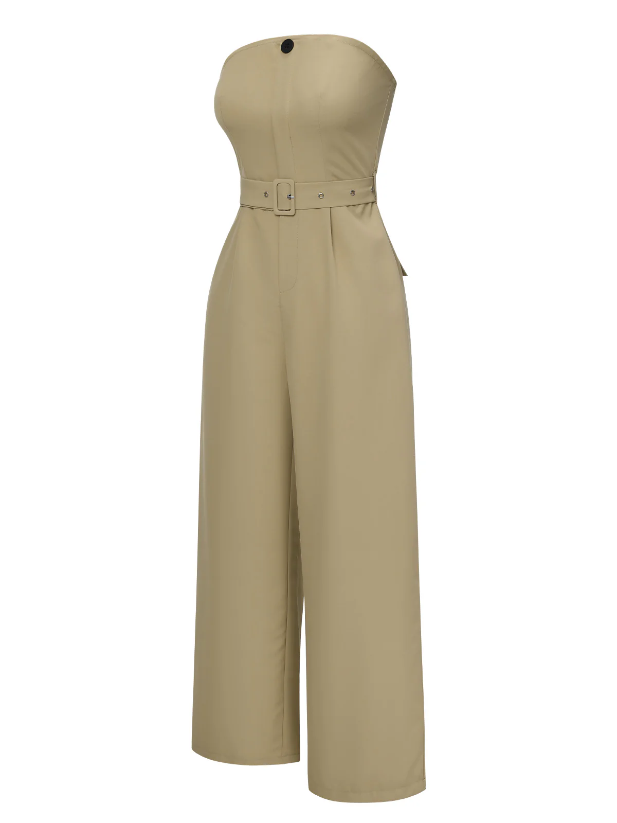 Camel 1930s Solid Strapless Belt Jumpsuit - Image 2