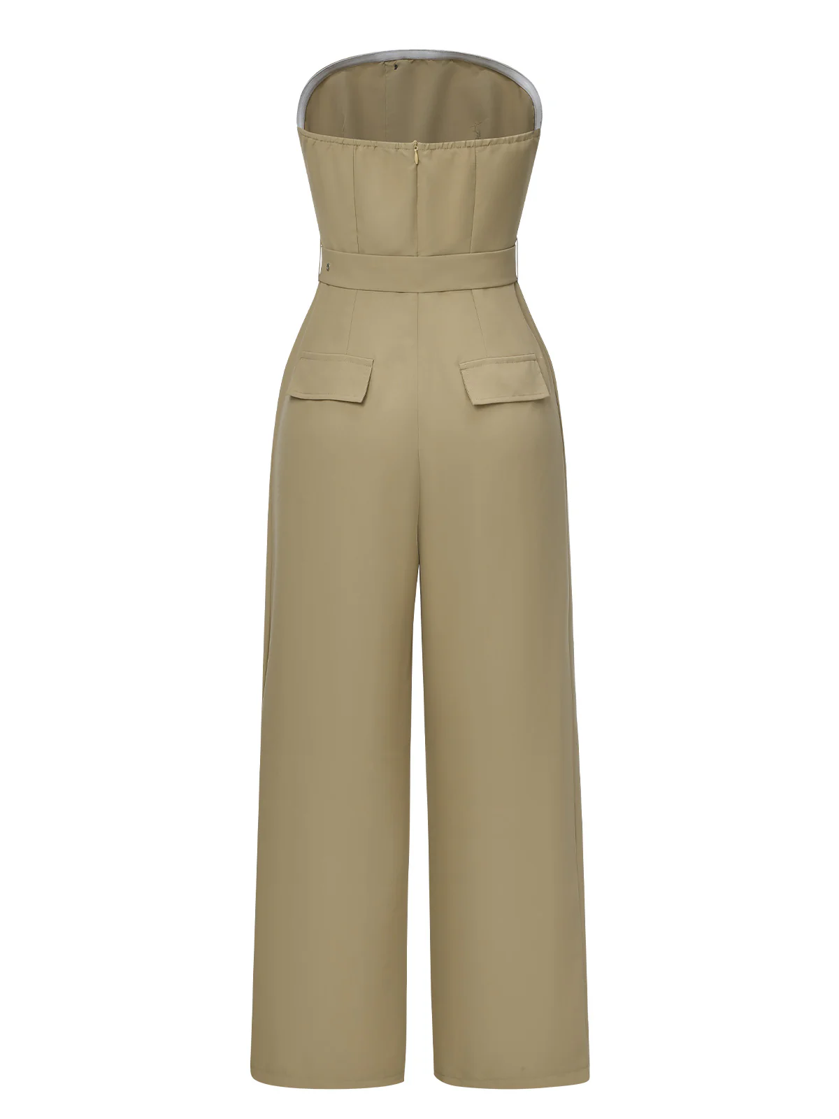 Camel 1930s Solid Strapless Belt Jumpsuit - Image 3