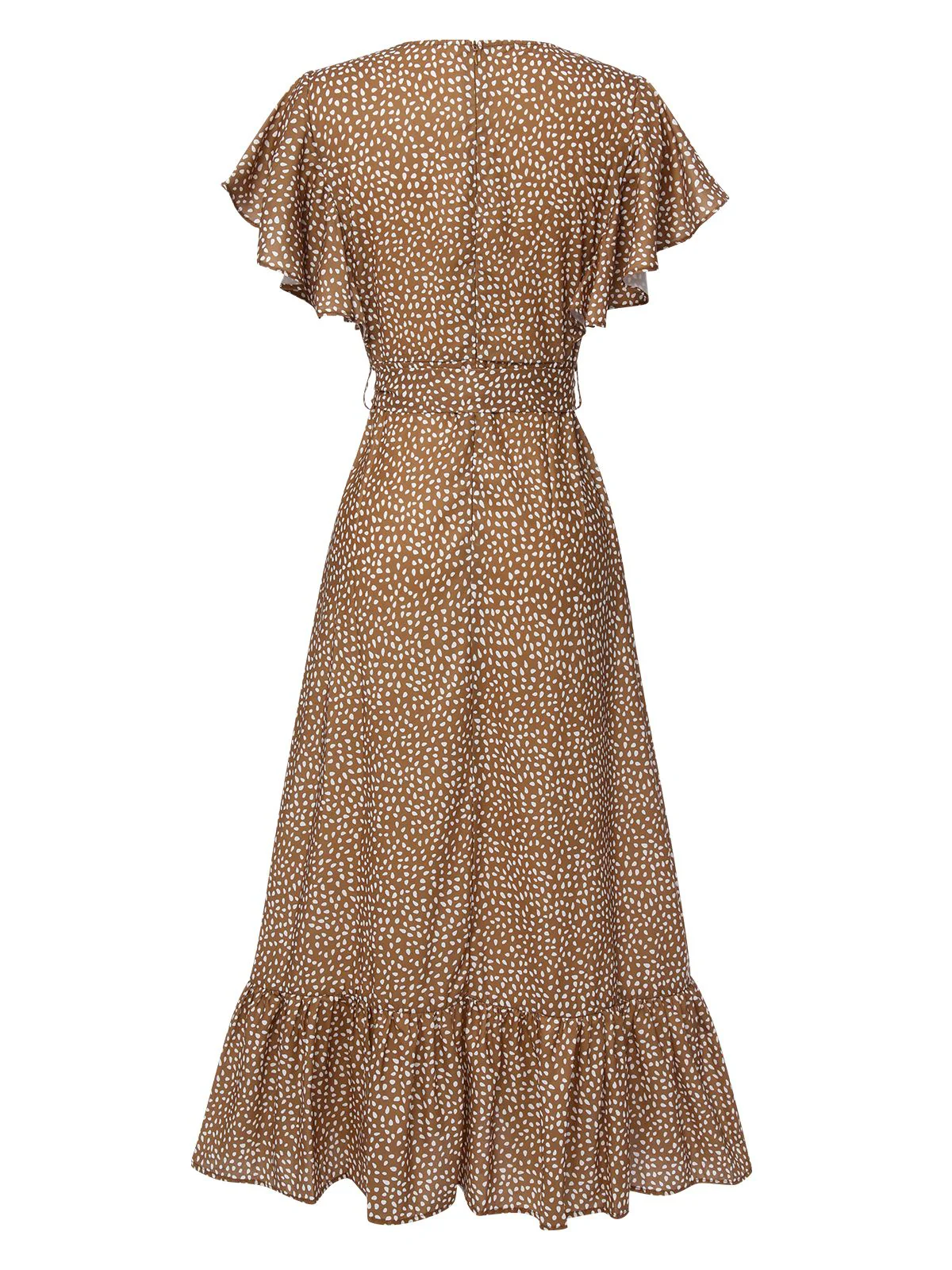 Camel Color 1940s Polka Dots Ruffles Dress - Image 2