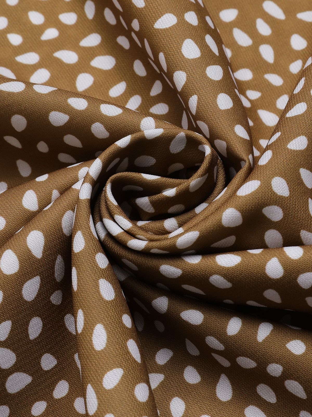 Camel Color 1940s Polka Dots Ruffles Dress - Image 4