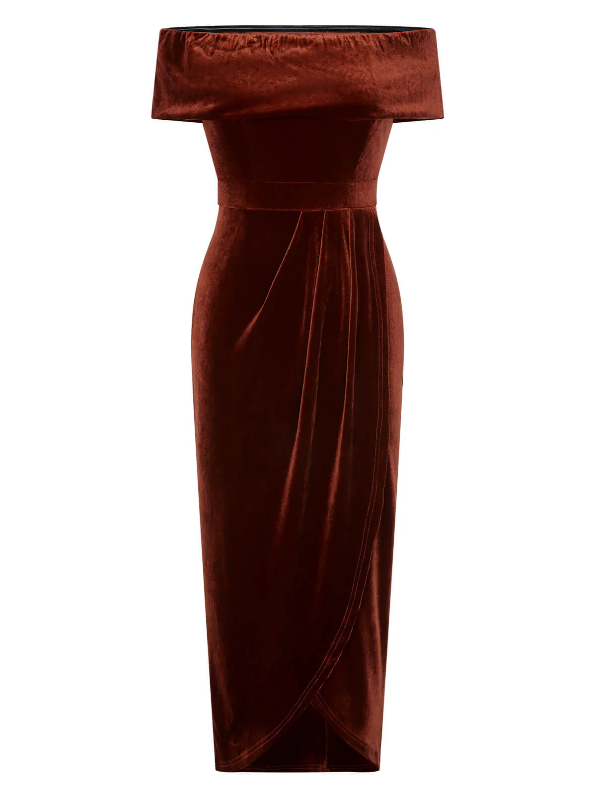 Caramel Color 1960s Off-Shoulder Tulip Velvet Dress - Image 2