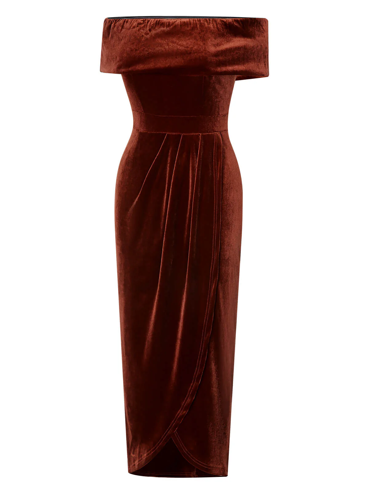 Caramel Color 1960s Off-Shoulder Tulip Velvet Dress - Image 3