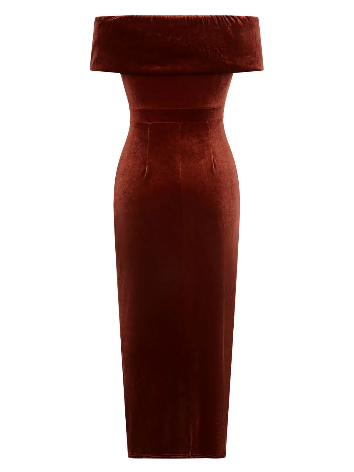 Caramel Color 1960s Off-Shoulder Tulip Velvet Dress - Image 4
