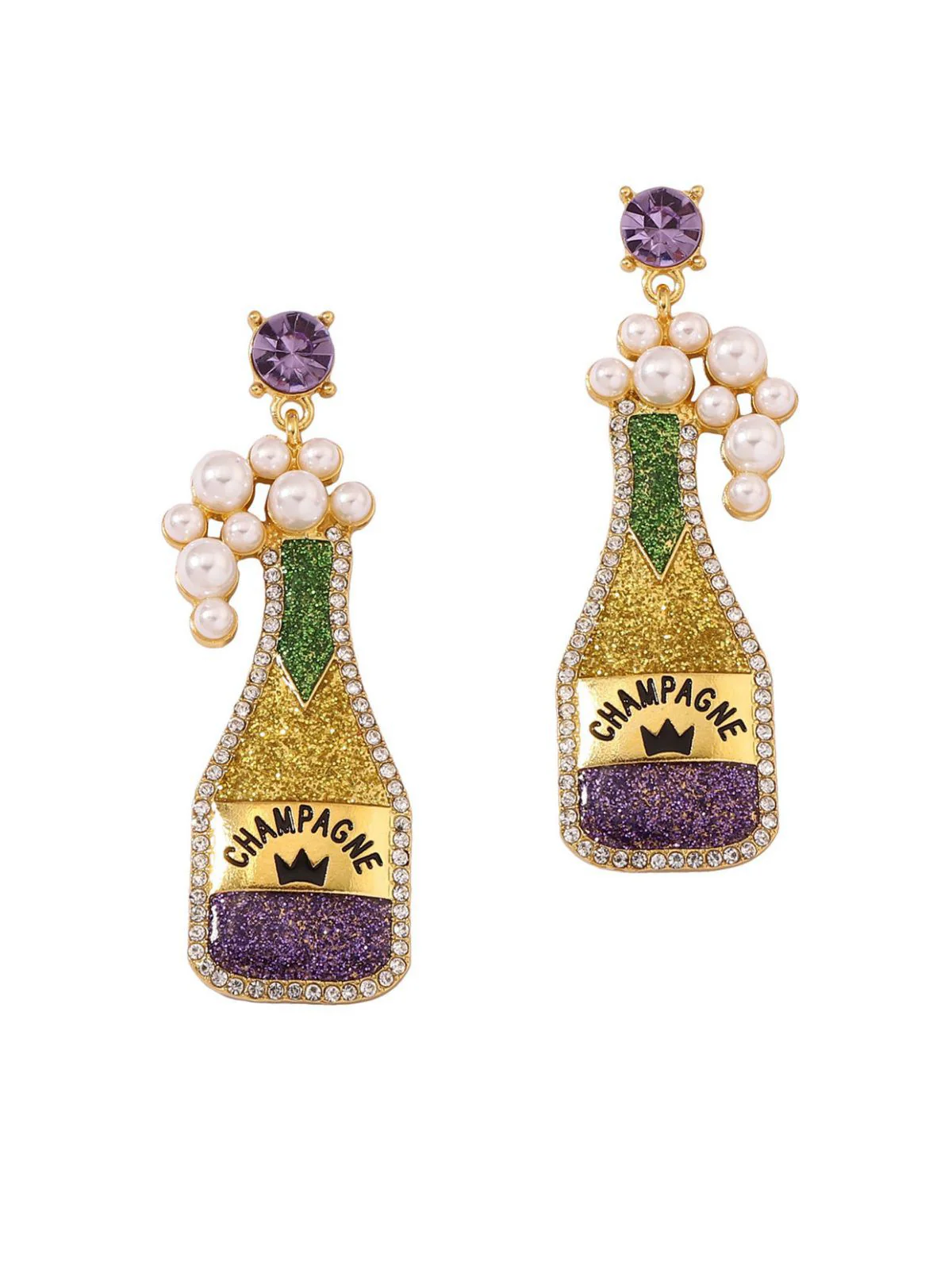 Carnival Champagne Bottle Pearl Earrings - Image 2