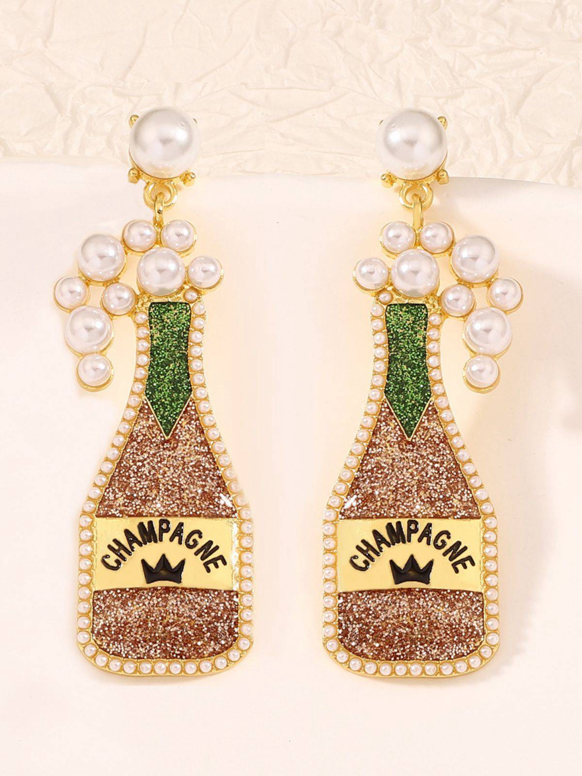 Carnival Champagne Bottle Pearl Earrings - Image 3