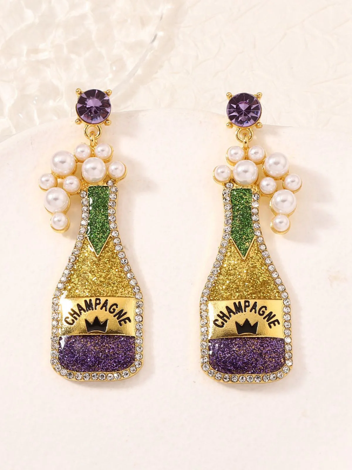 Carnival Champagne Bottle Pearl Earrings - Image 4