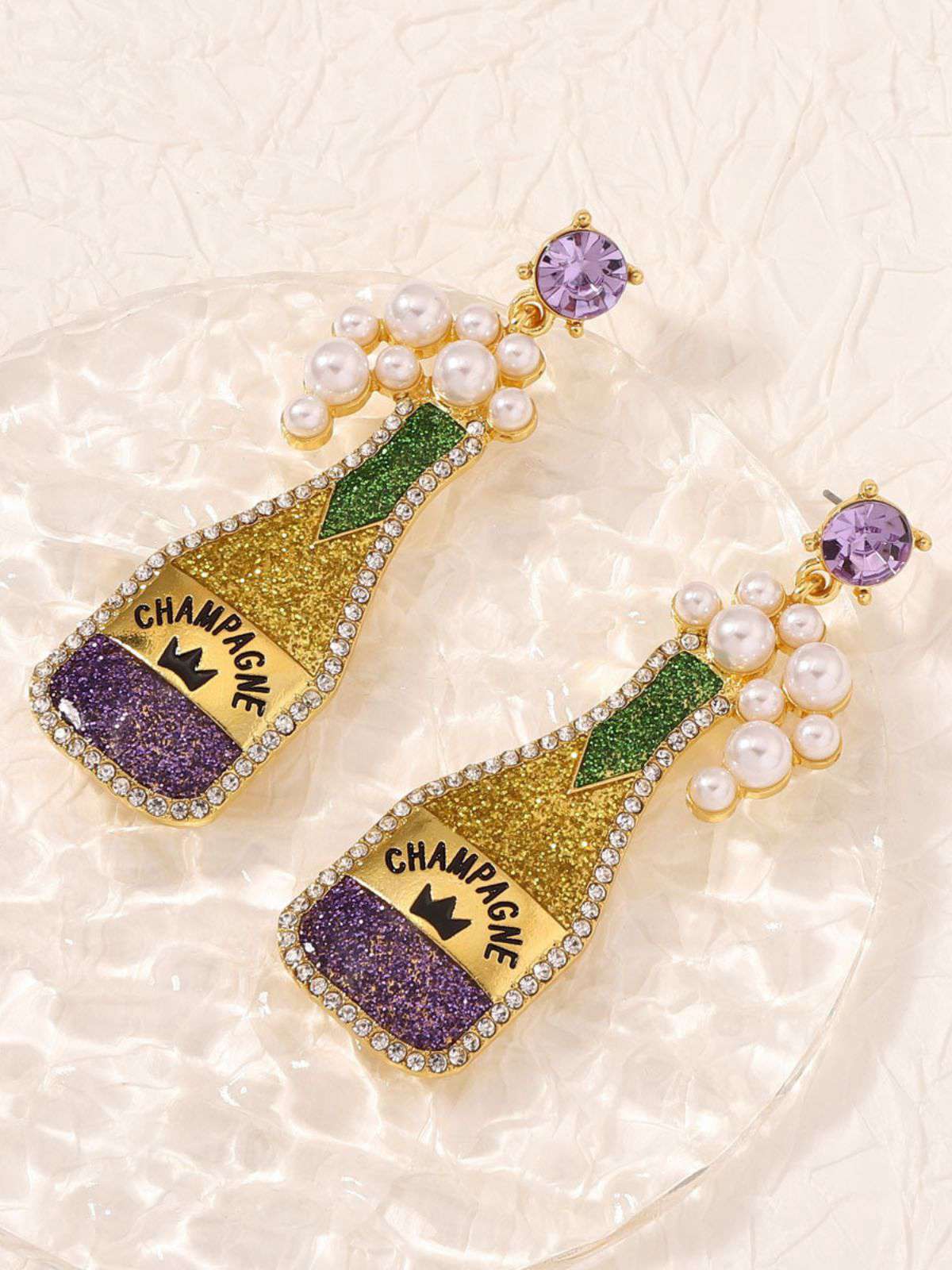 Carnival Champagne Bottle Pearl Earrings - Image 5