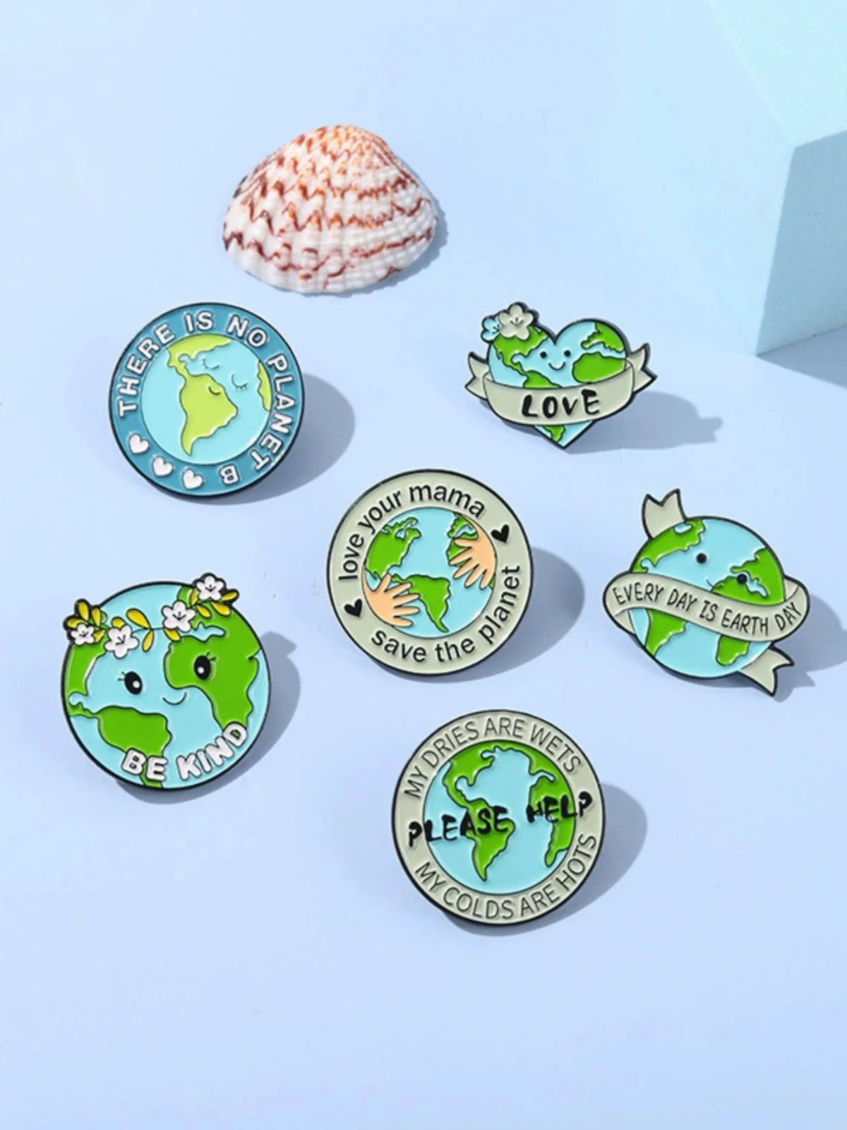 Cartoon Earth Day Letters Round Brooch - Image 10