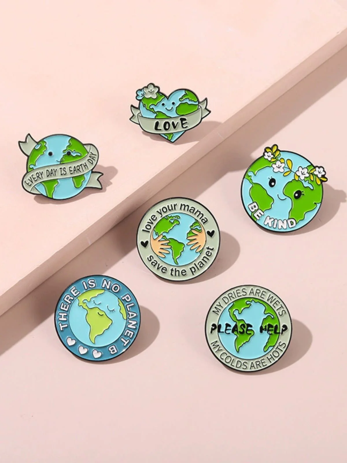 Cartoon Earth Day Letters Round Brooch - Image 11