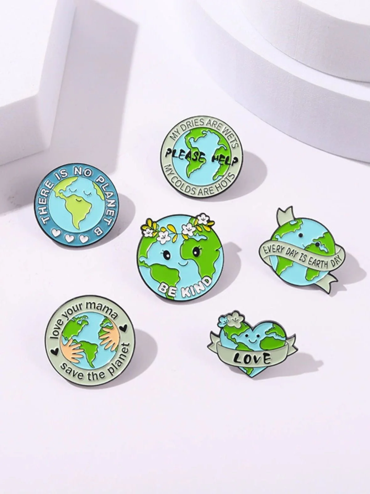 Cartoon Earth Day Letters Round Brooch - Image 2