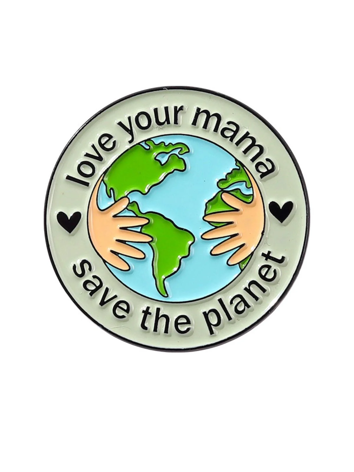 Cartoon Earth Day Letters Round Brooch - Image 3