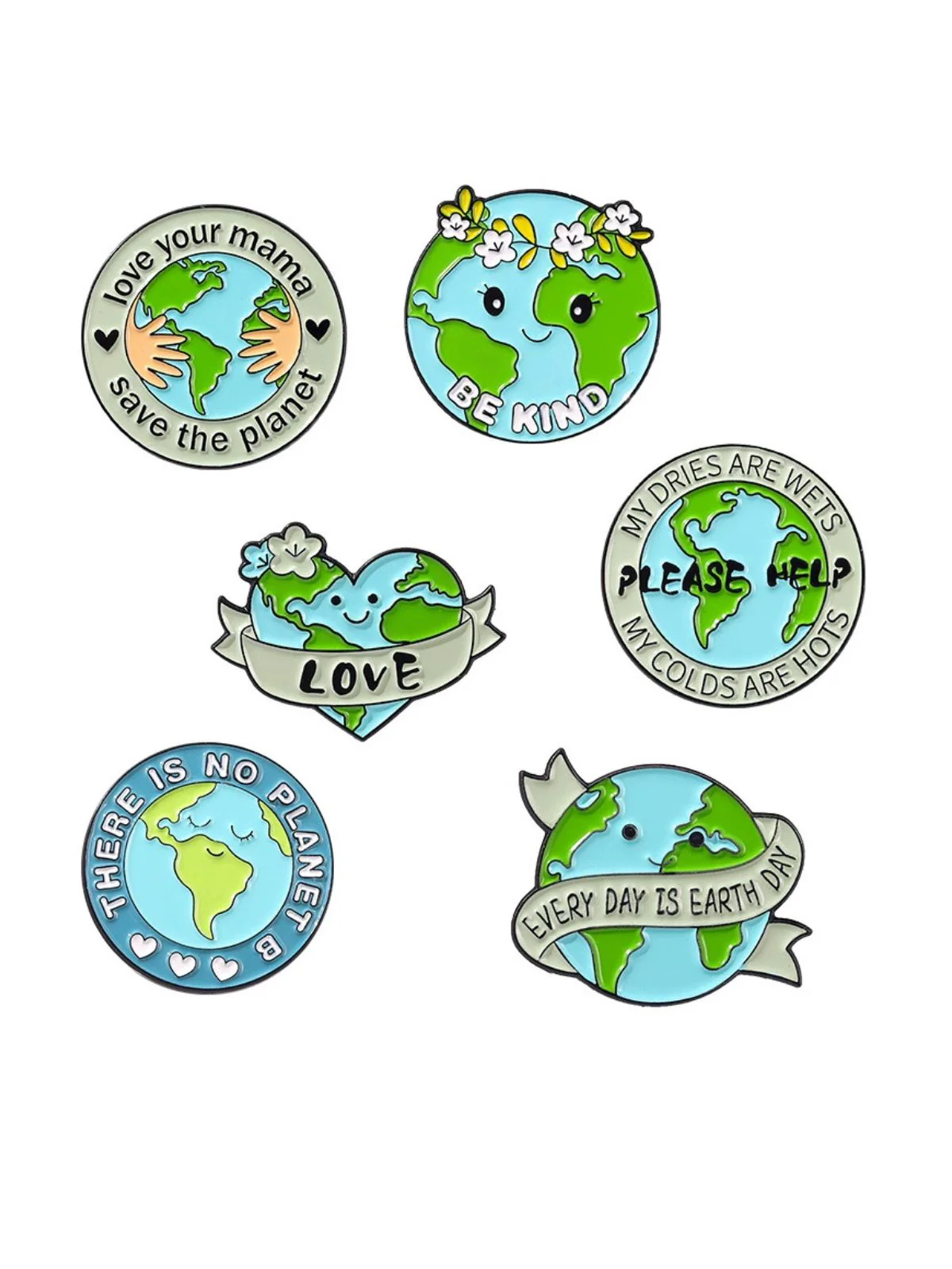 Cartoon Earth Day Letters Round Brooch - Image 9