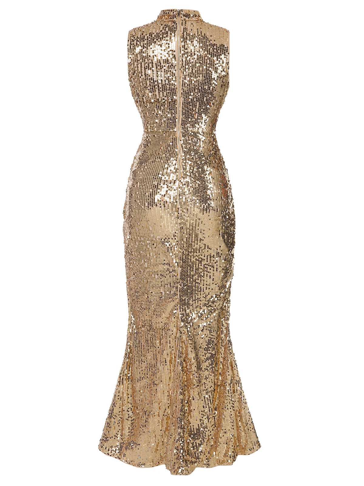 Champagne 1930s Keyhole Sequined Maxi Dress - Image 4