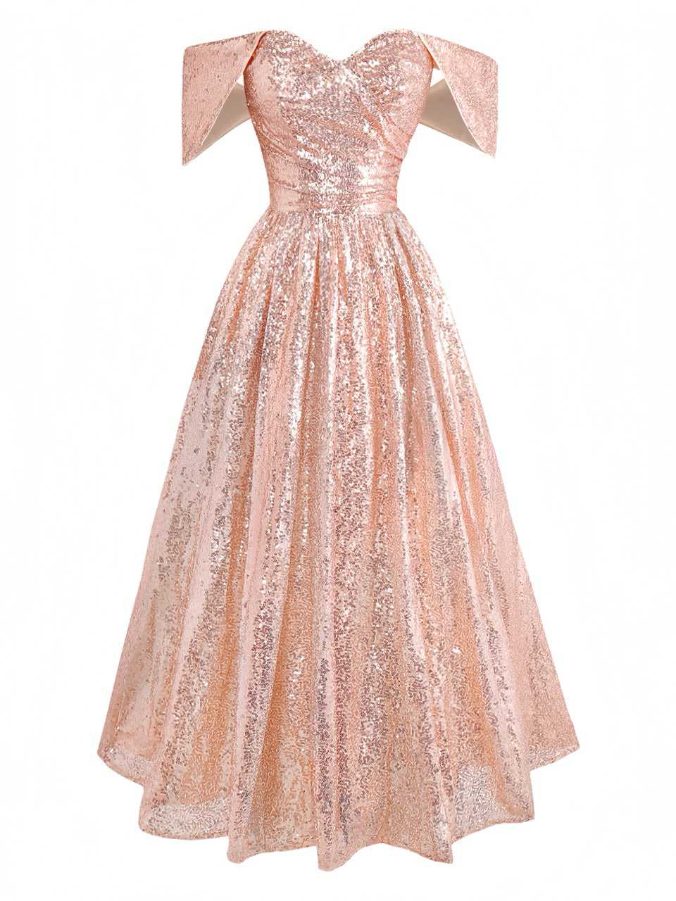 Champagne 1930s Off-Shoulder Sequin Dress - Image 2