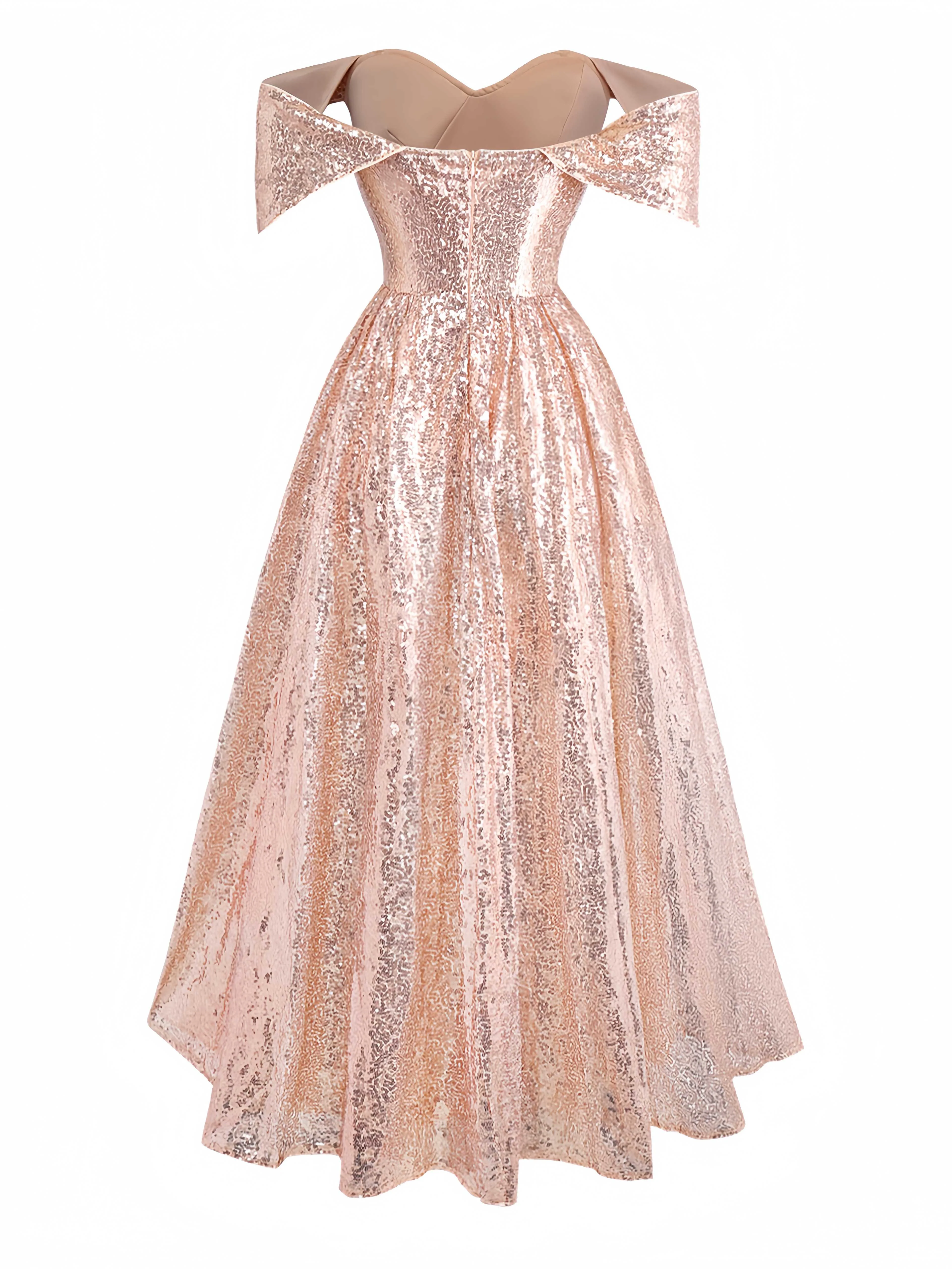 Champagne 1930s Off-Shoulder Sequin Dress - Image 3