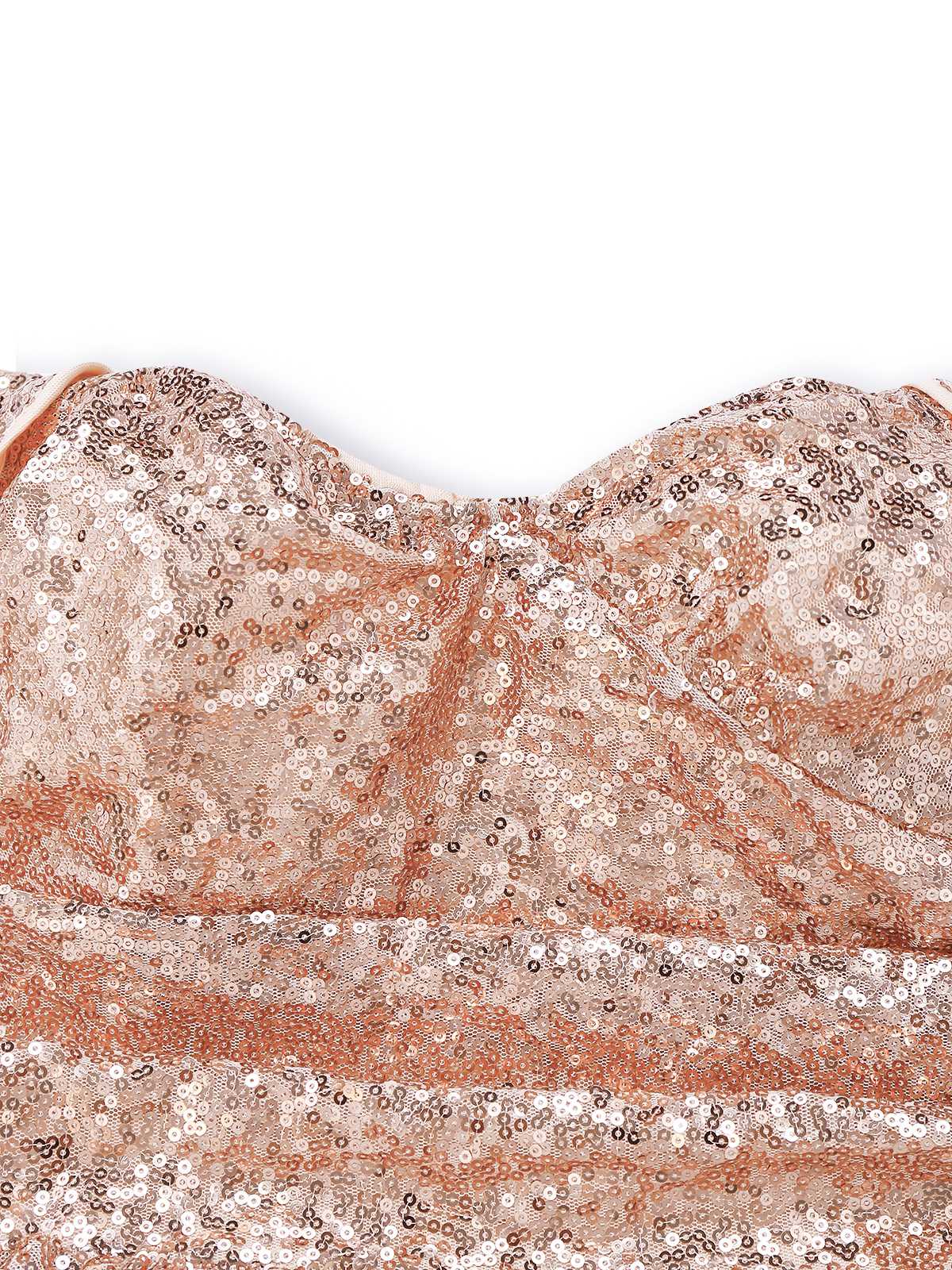 Champagne 1930s Off-Shoulder Sequin Dress - Image 6