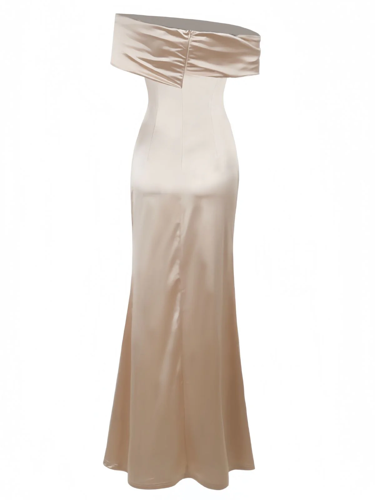 Champagne 1930s Off Shoulder Slit Satin Dress - Image 5