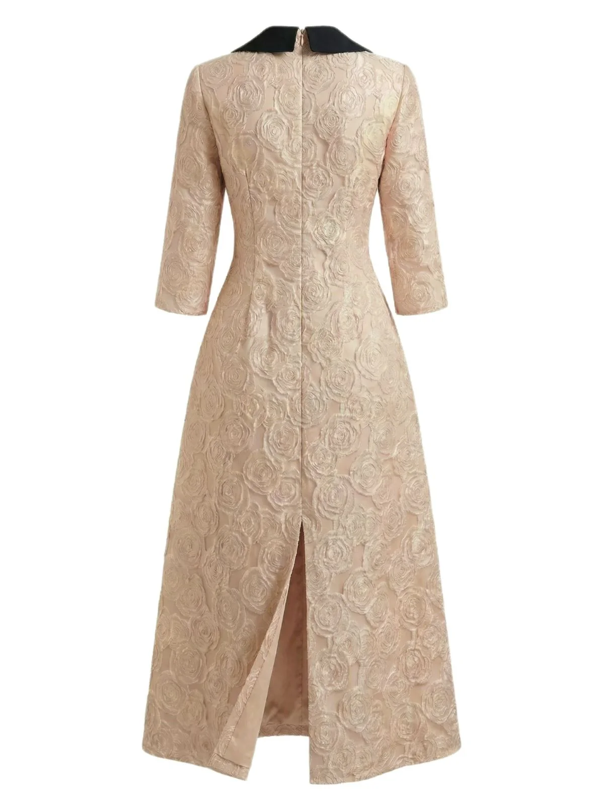 [Pre-Sale] Champagne 1930s Rose Jacquard V-Neck Bow Dress - Image 3