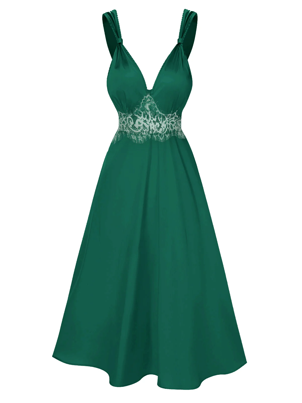 Green 1930s Solid Lace Satin Nightgown - Image 2