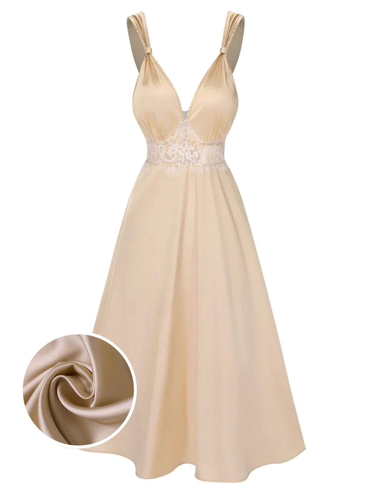Green 1930s Solid Lace Satin Nightgown - Image 4