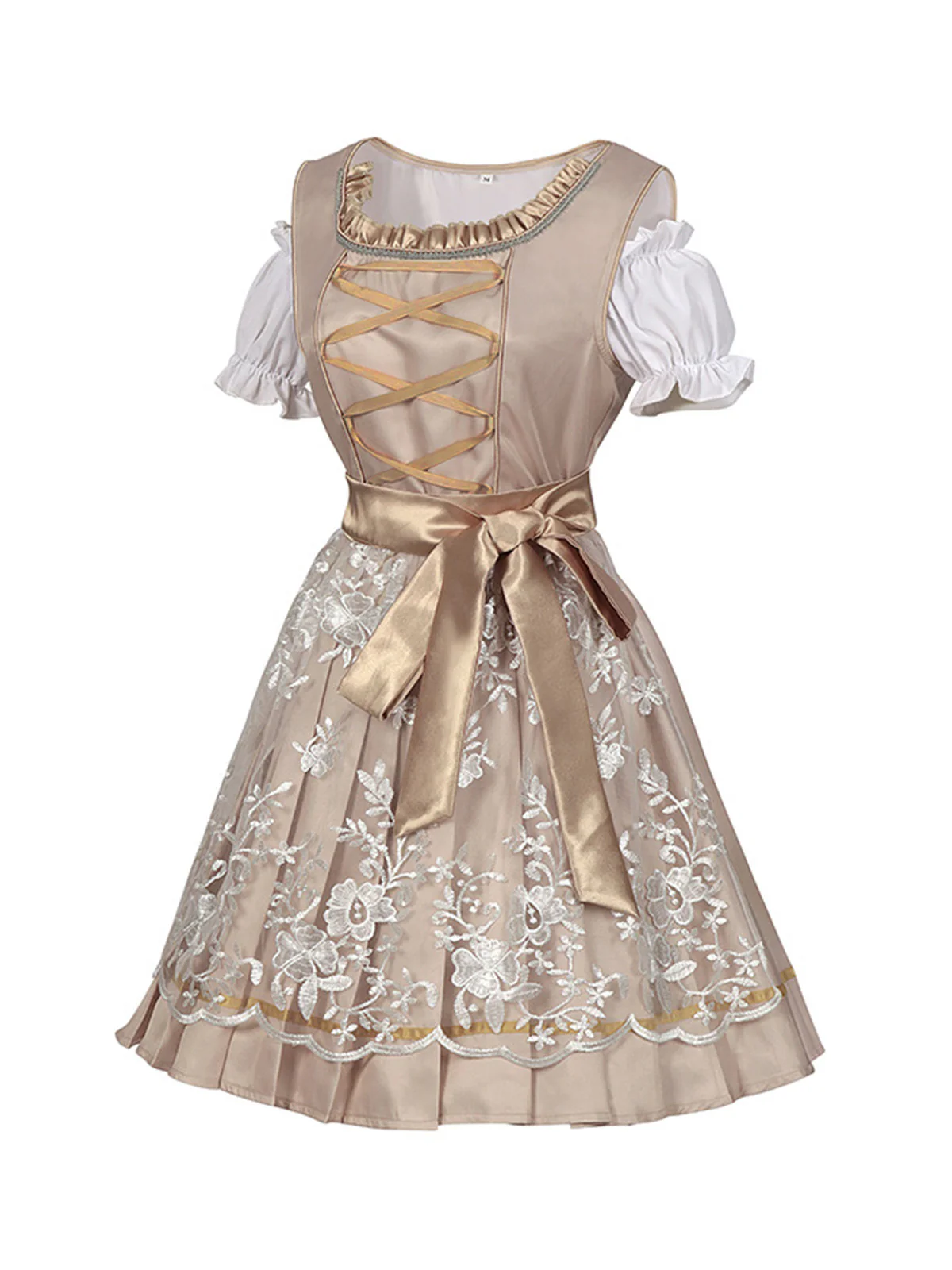 Champagne 1950s Puff Top & Floral Bow Dress - Image 3