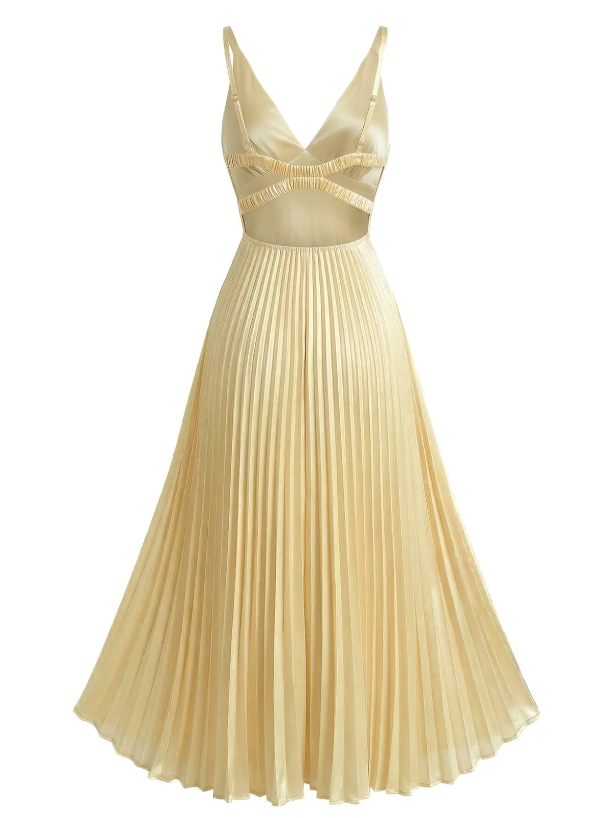 Champagne 1950s Satin Backless Pleated Dress - Image 2