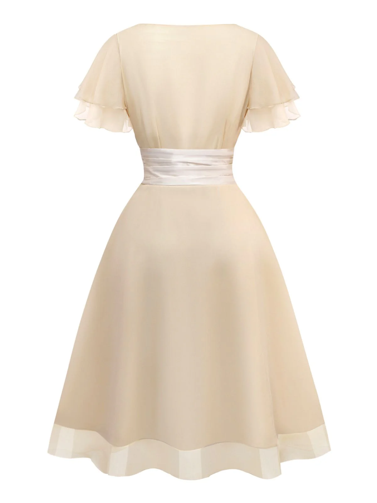 Champagne 1950s Satin Belt Tulle Cocktail Dress - Image 6