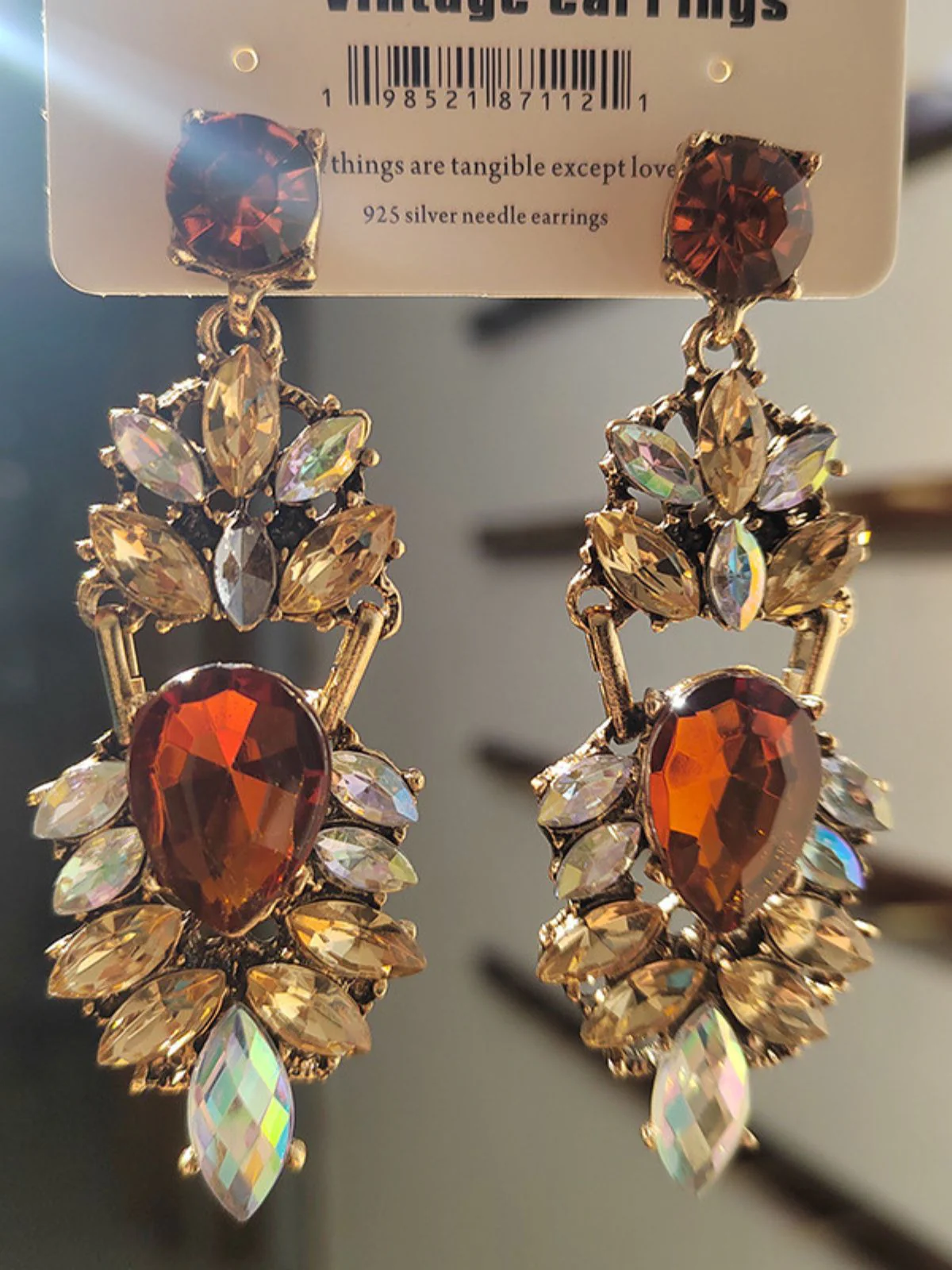Champagne Alloy Vintage Rhinestone Earrings - Image 2
