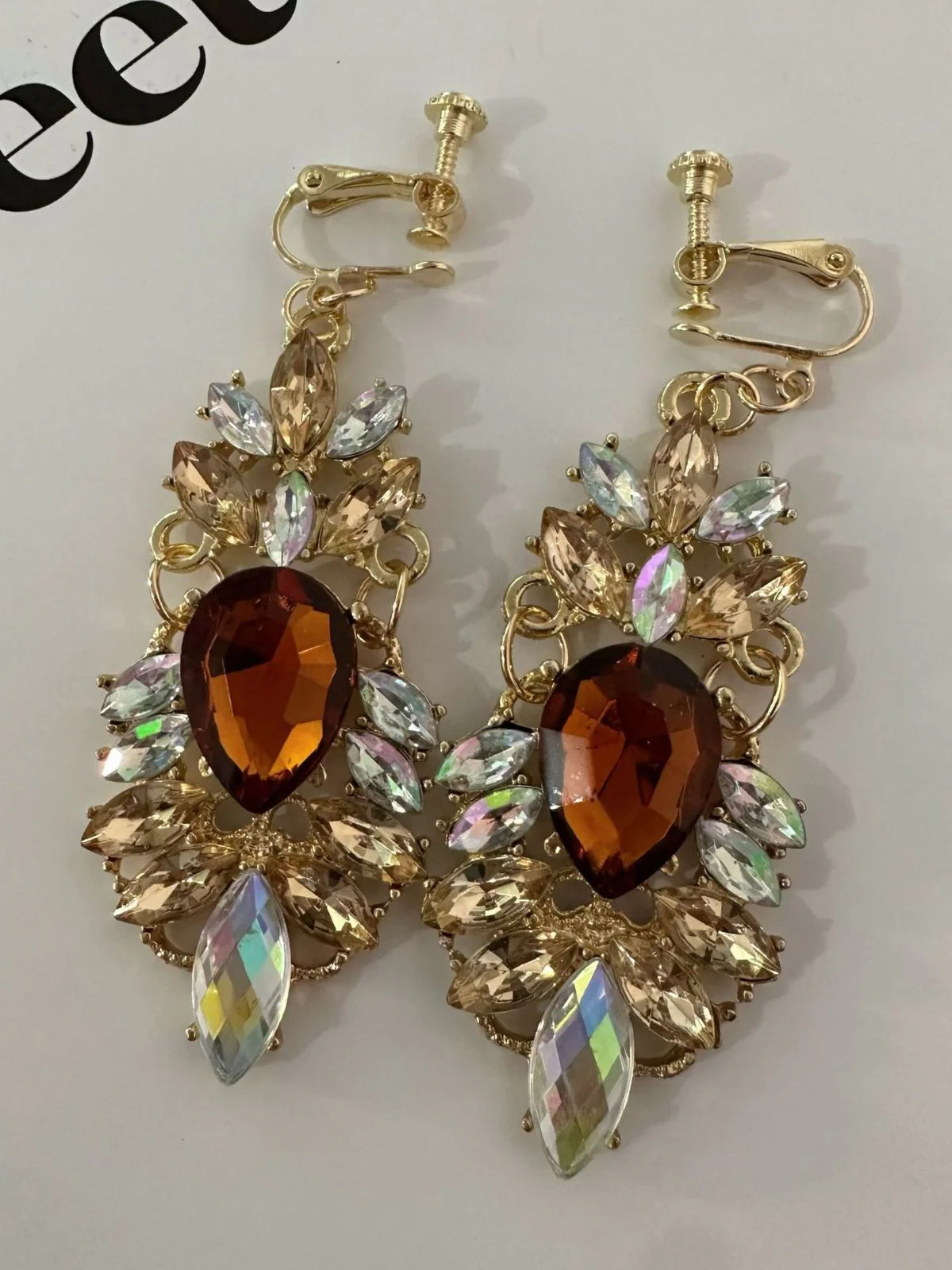 Champagne Alloy Vintage Rhinestone Earrings - Image 3