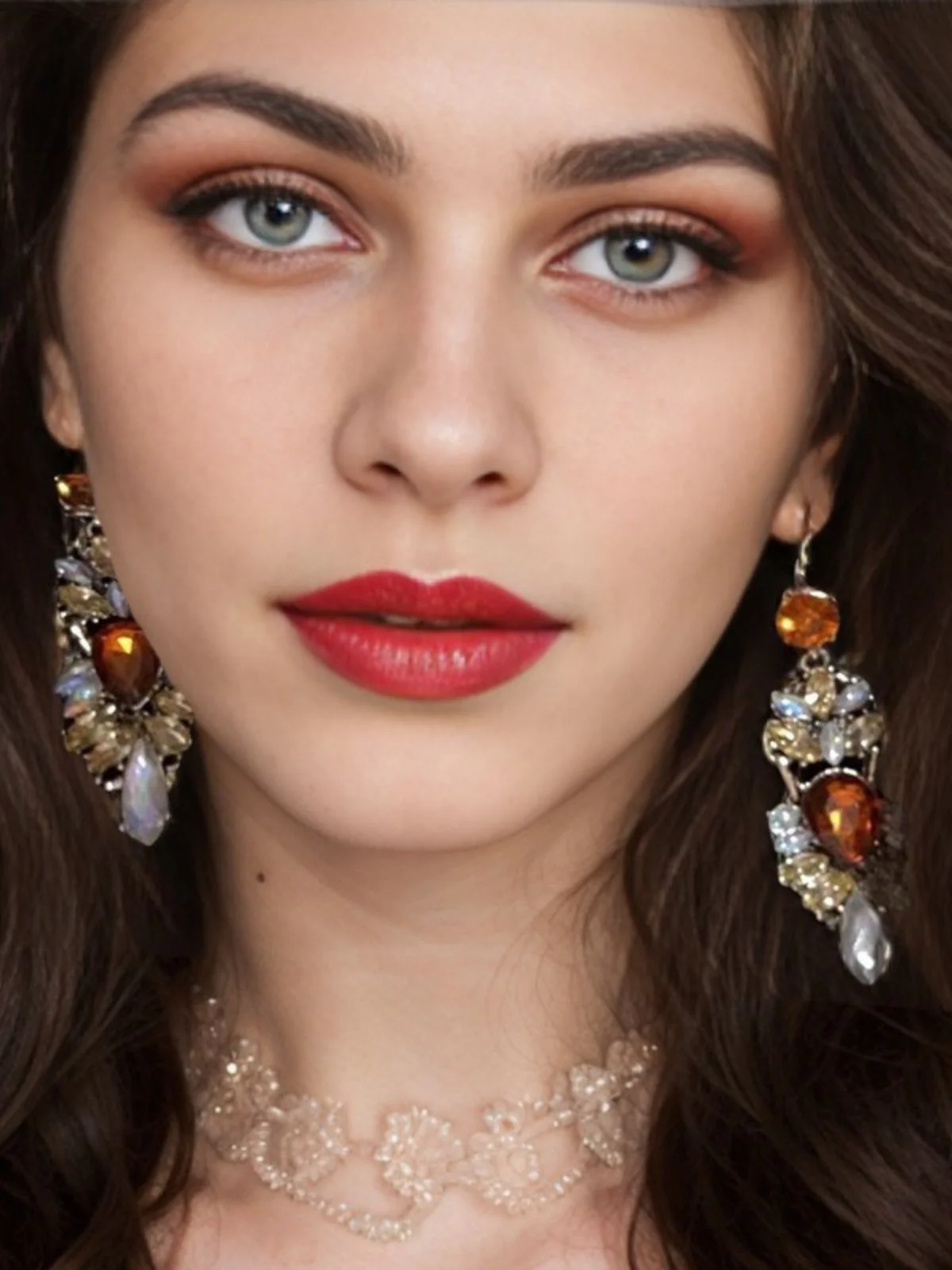 Champagne Alloy Vintage Rhinestone Earrings - Image 4