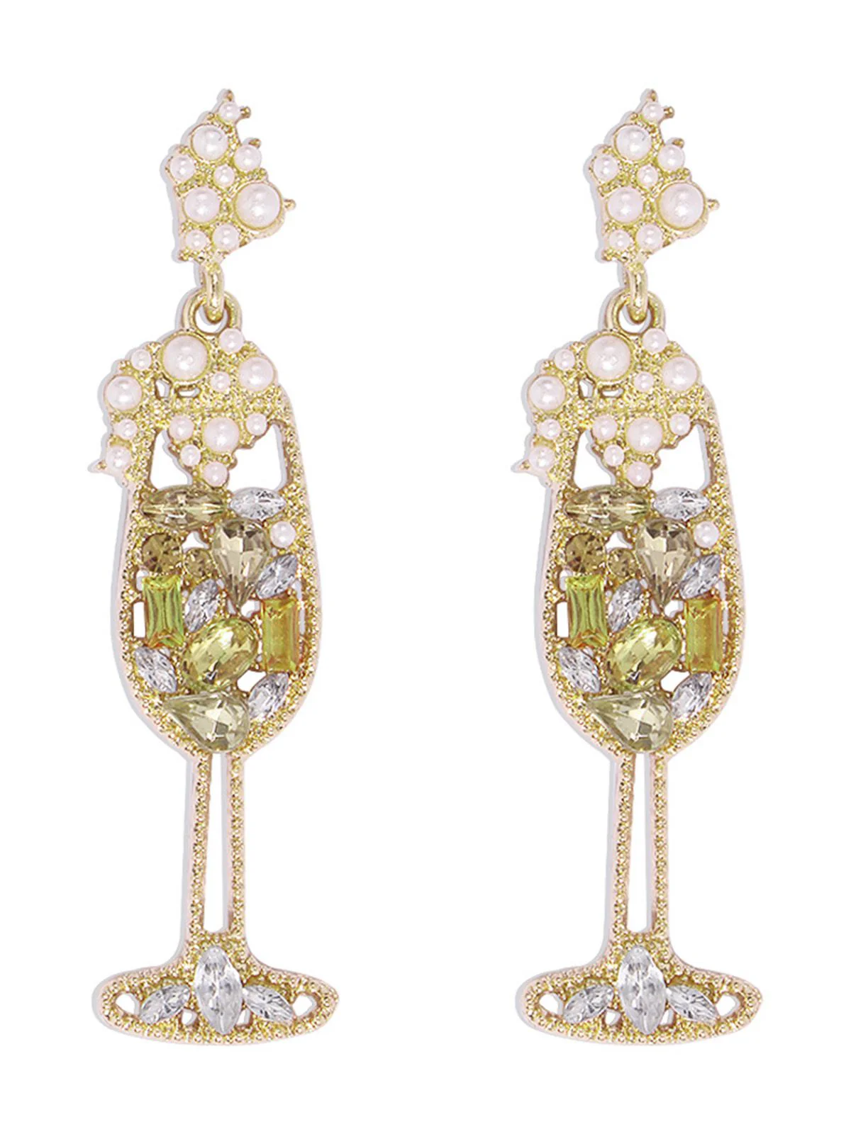Champagne Glass Pearl Gem Earrings - Image 13