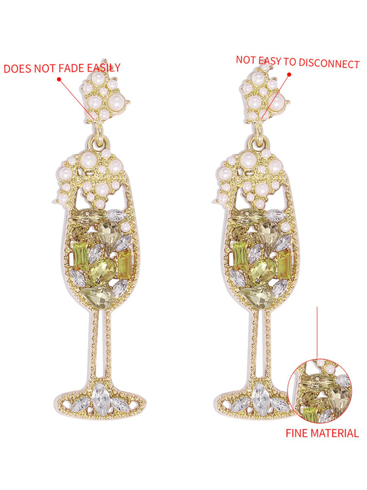 Champagne Glass Pearl Gem Earrings - Image 14