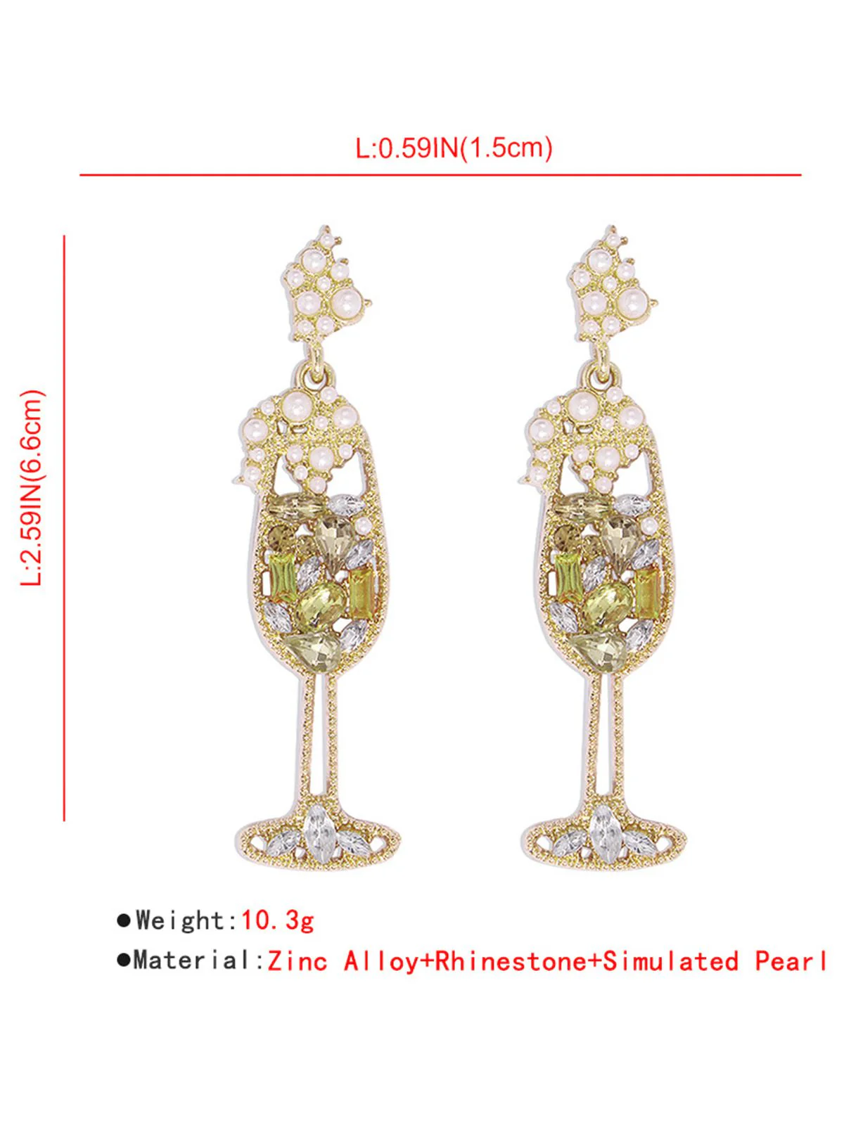Champagne Glass Pearl Gem Earrings - Image 15