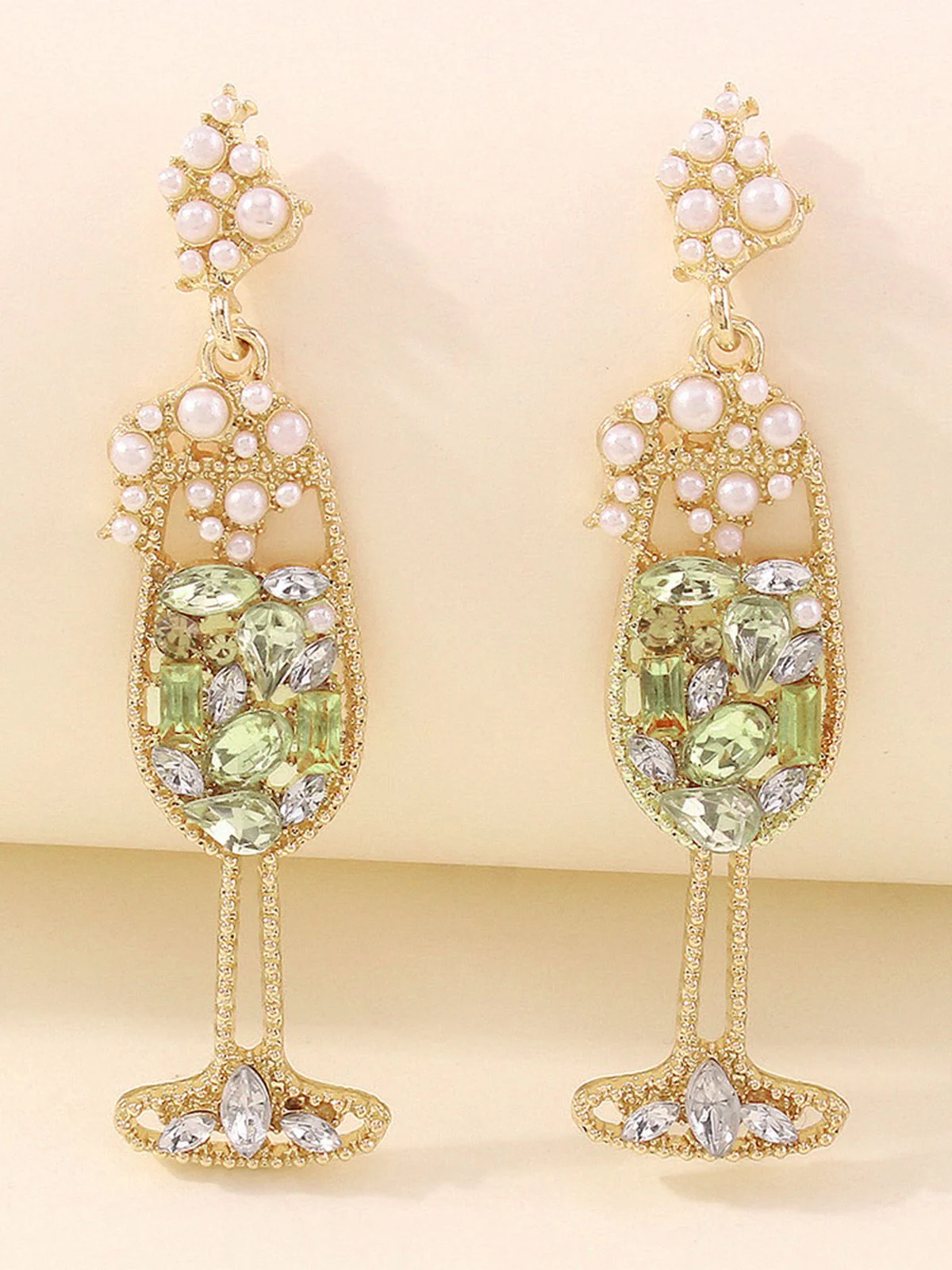 Champagne Glass Pearl Gem Earrings - Image 16