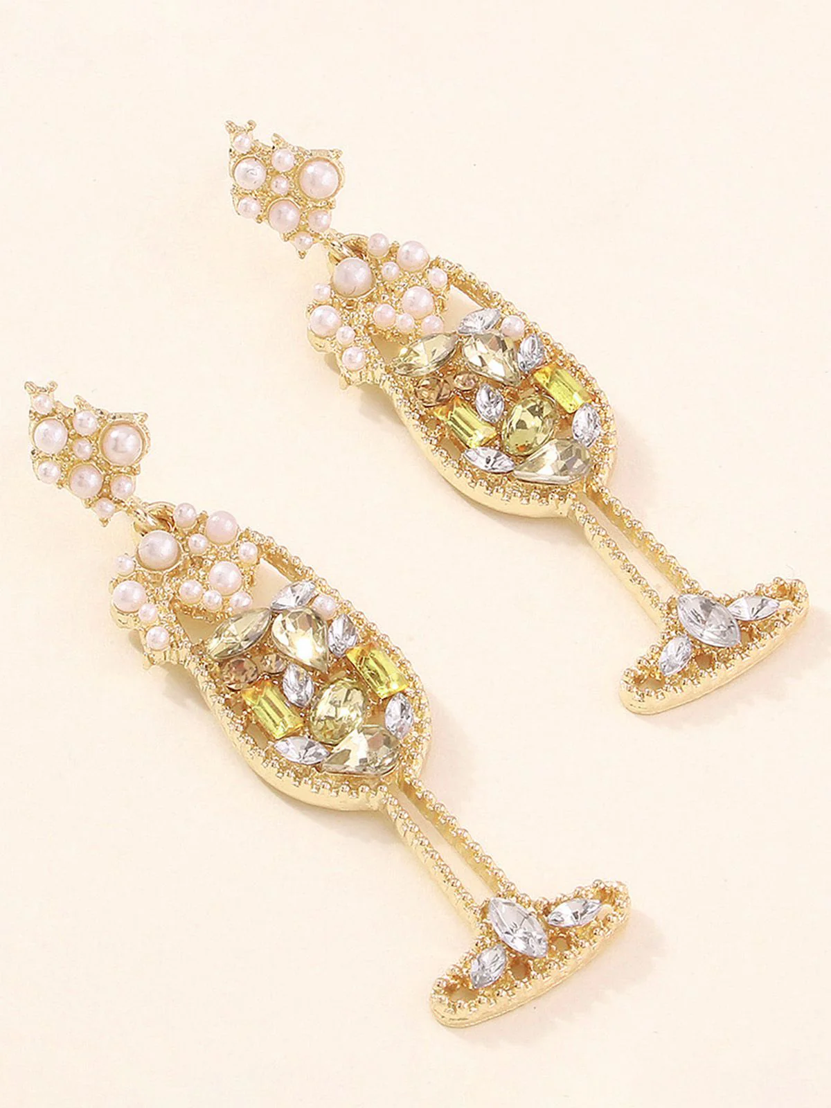 Champagne Glass Pearl Gem Earrings - Image 17
