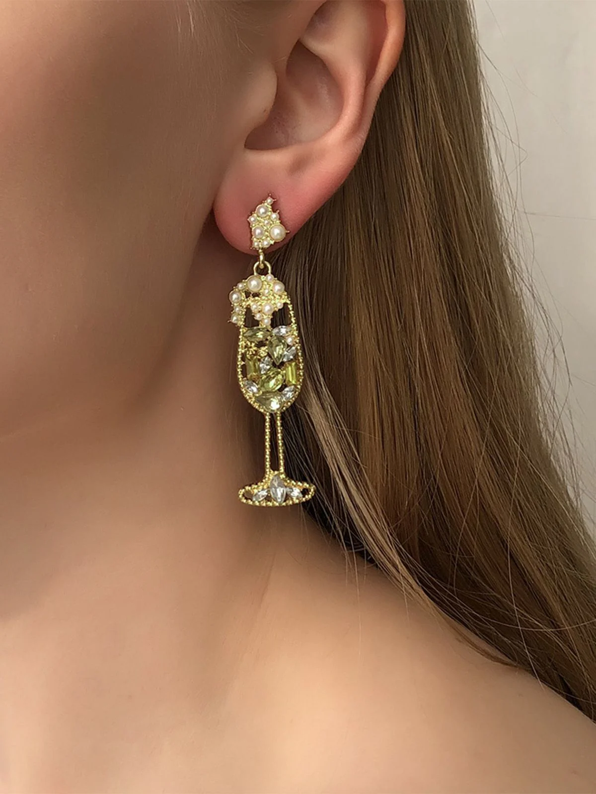 Champagne Glass Pearl Gem Earrings - Image 18