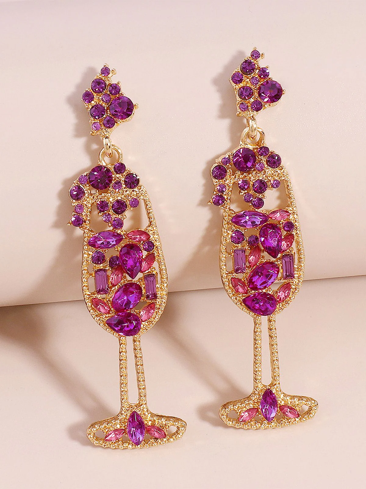 Champagne Glass Pearl Gem Earrings - Image 2