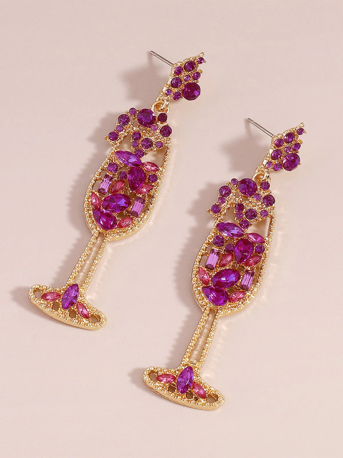 Champagne Glass Pearl Gem Earrings - Image 3