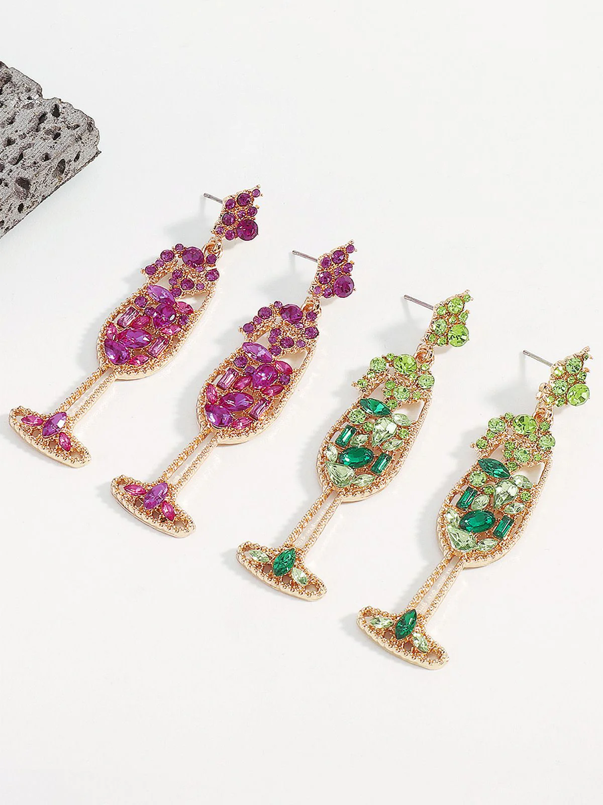 Champagne Glass Pearl Gem Earrings - Image 4