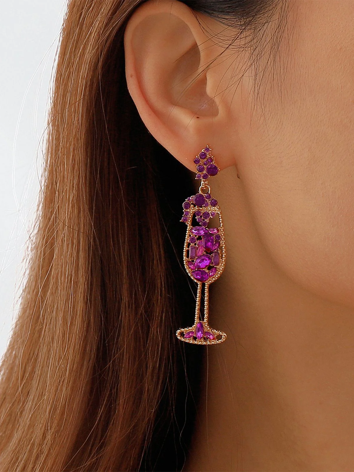 Champagne Glass Pearl Gem Earrings - Image 6