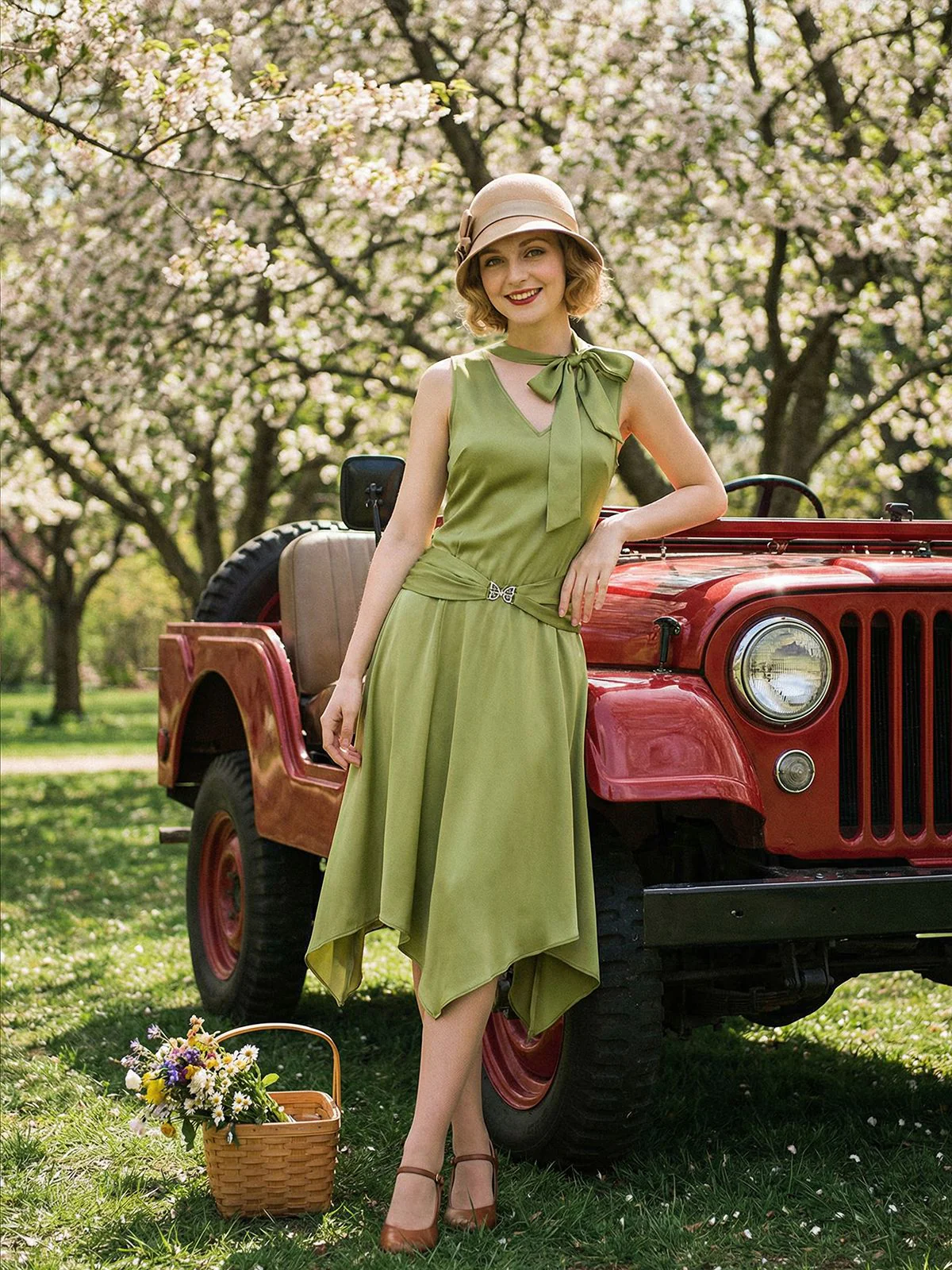 Chartreuse 1920s Shimmering Handkerchief Hem Dress - Image 2