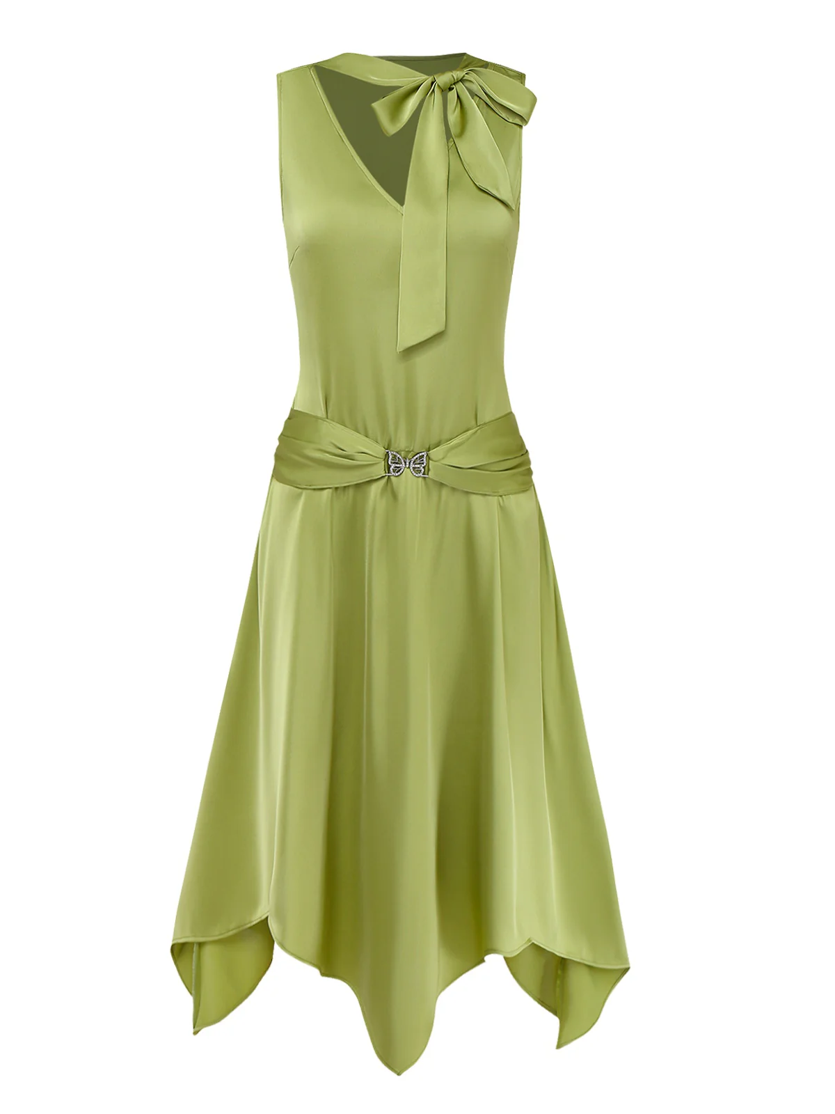 Chartreuse 1920s Shimmering Handkerchief Hem Dress - Image 4