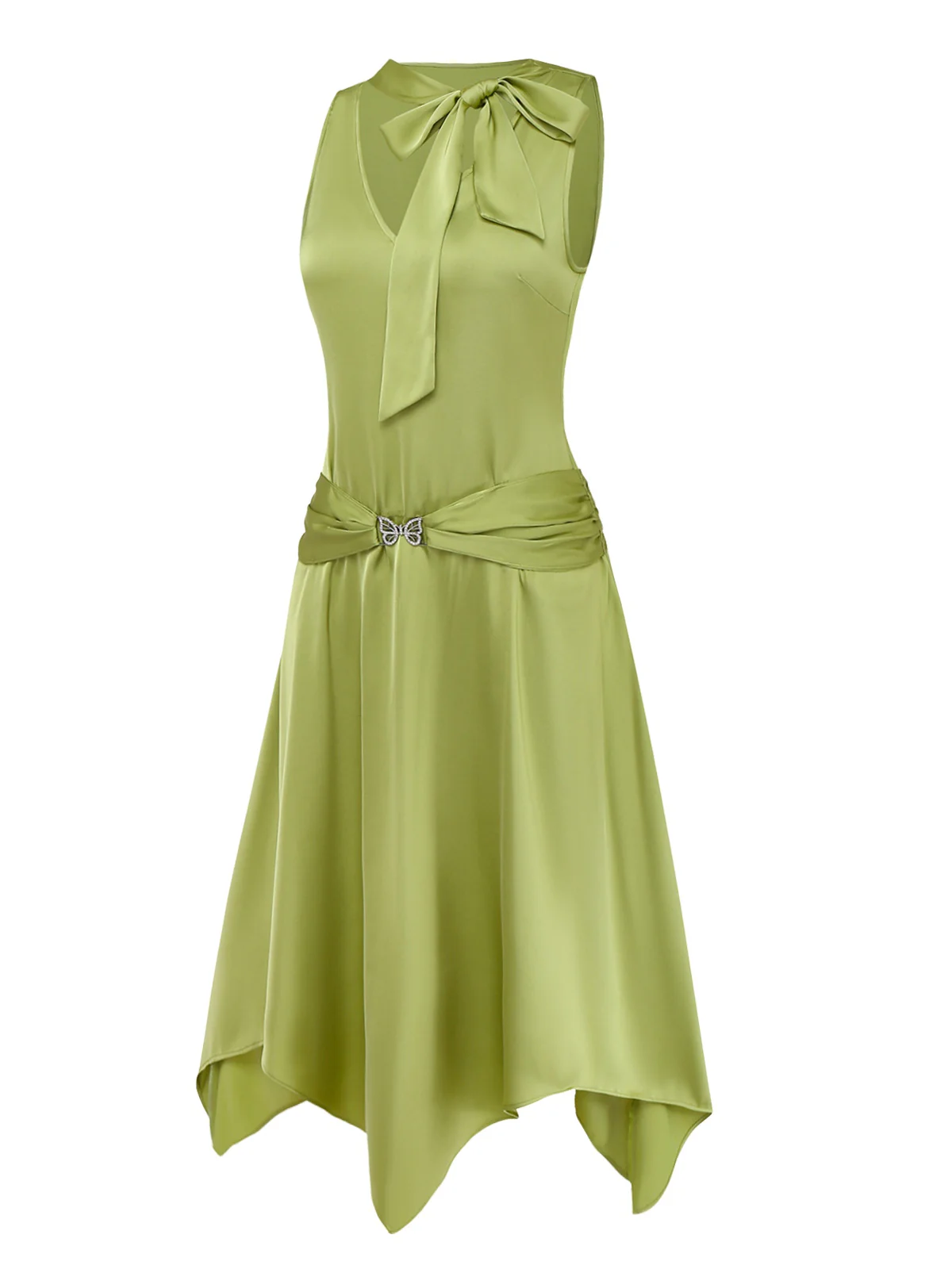 Chartreuse 1920s Shimmering Handkerchief Hem Dress - Image 5