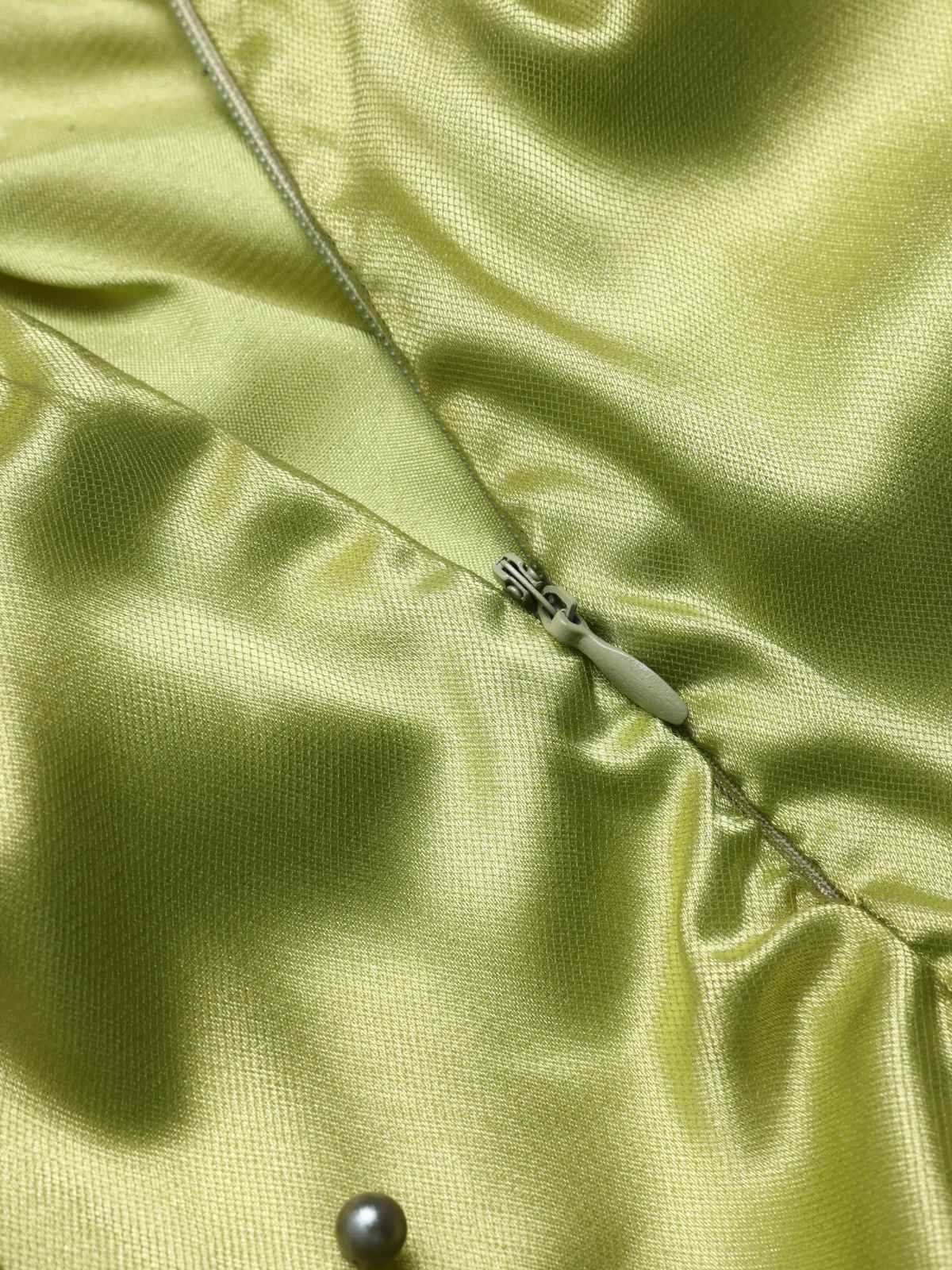 Chartreuse 1950s Pearl Mesh Patchwork Satin Dress - Image 5