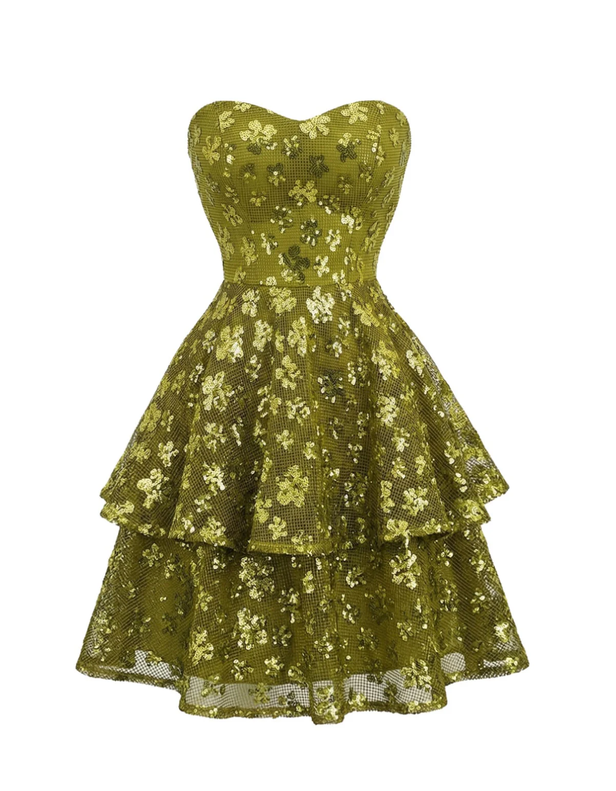 Chartreuse 1960s Sequined Evening Party Mini Dress - Image 2