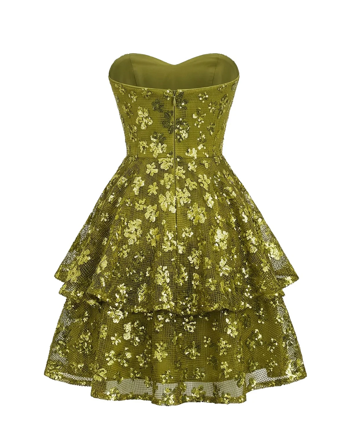 Chartreuse 1960s Sequined Evening Party Mini Dress - Image 3
