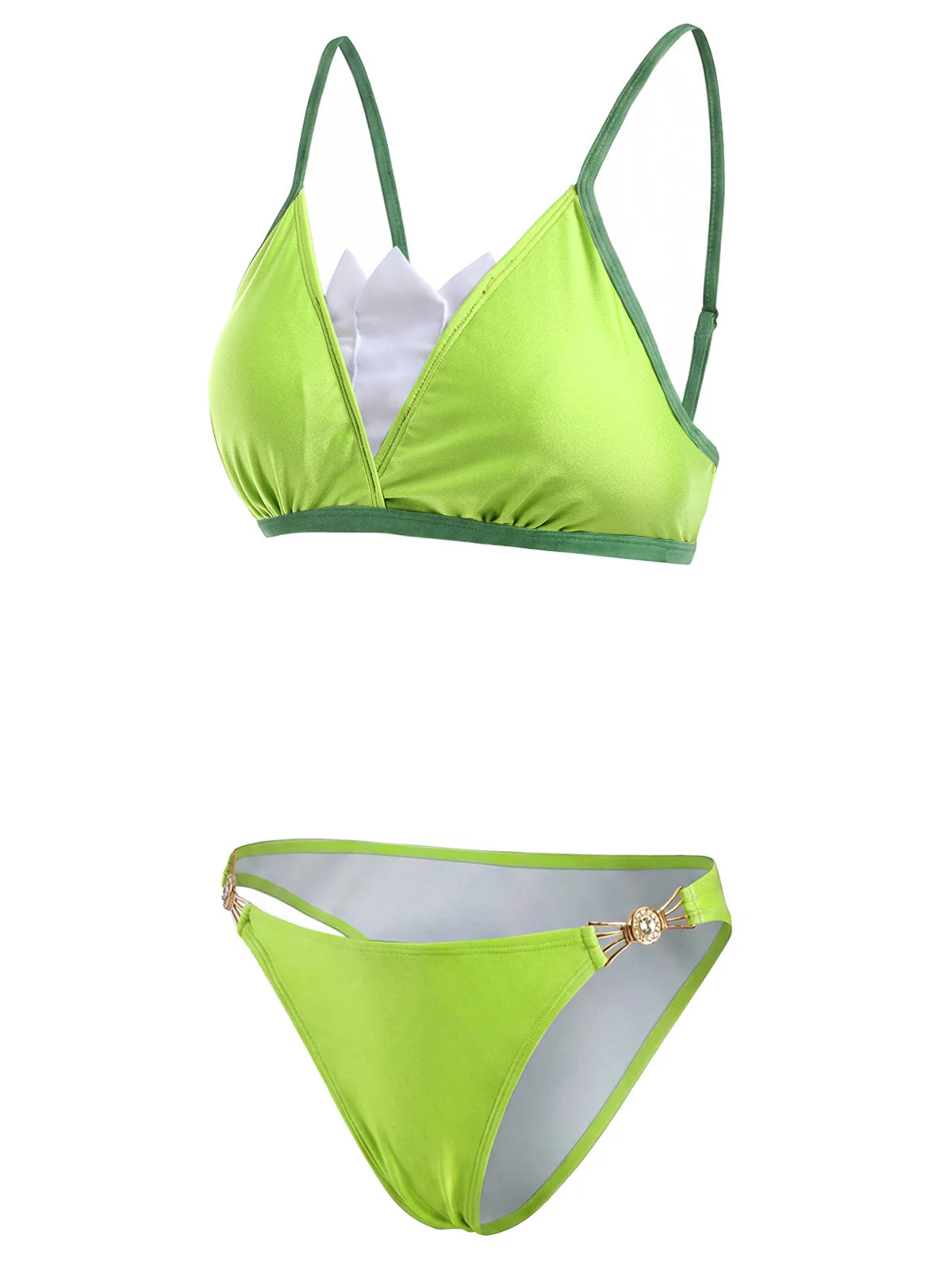 [Pre-Sale] Chartreuse 1970s Contrast Trim Rhinestone Triangle Bikini Set - Image 3